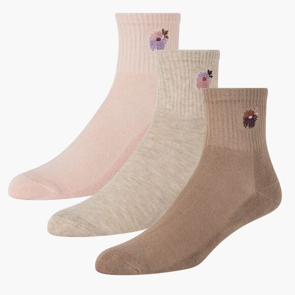 Ted Baker Pink Green Beige High Quarter Crew Floral Embroidery Stretch Socks 3pk - Picture 4 of 16